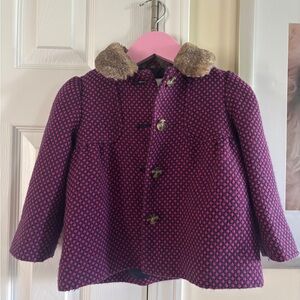 Cherokee Kids Pink and Navy Pea Coat with Faux Fur Collar